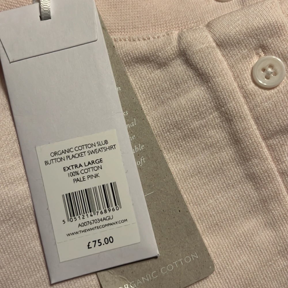 COPY - NWT The White Company Organic-Cotton Slub Button-Placket Sweatshirt XL - Picture 5 of 6